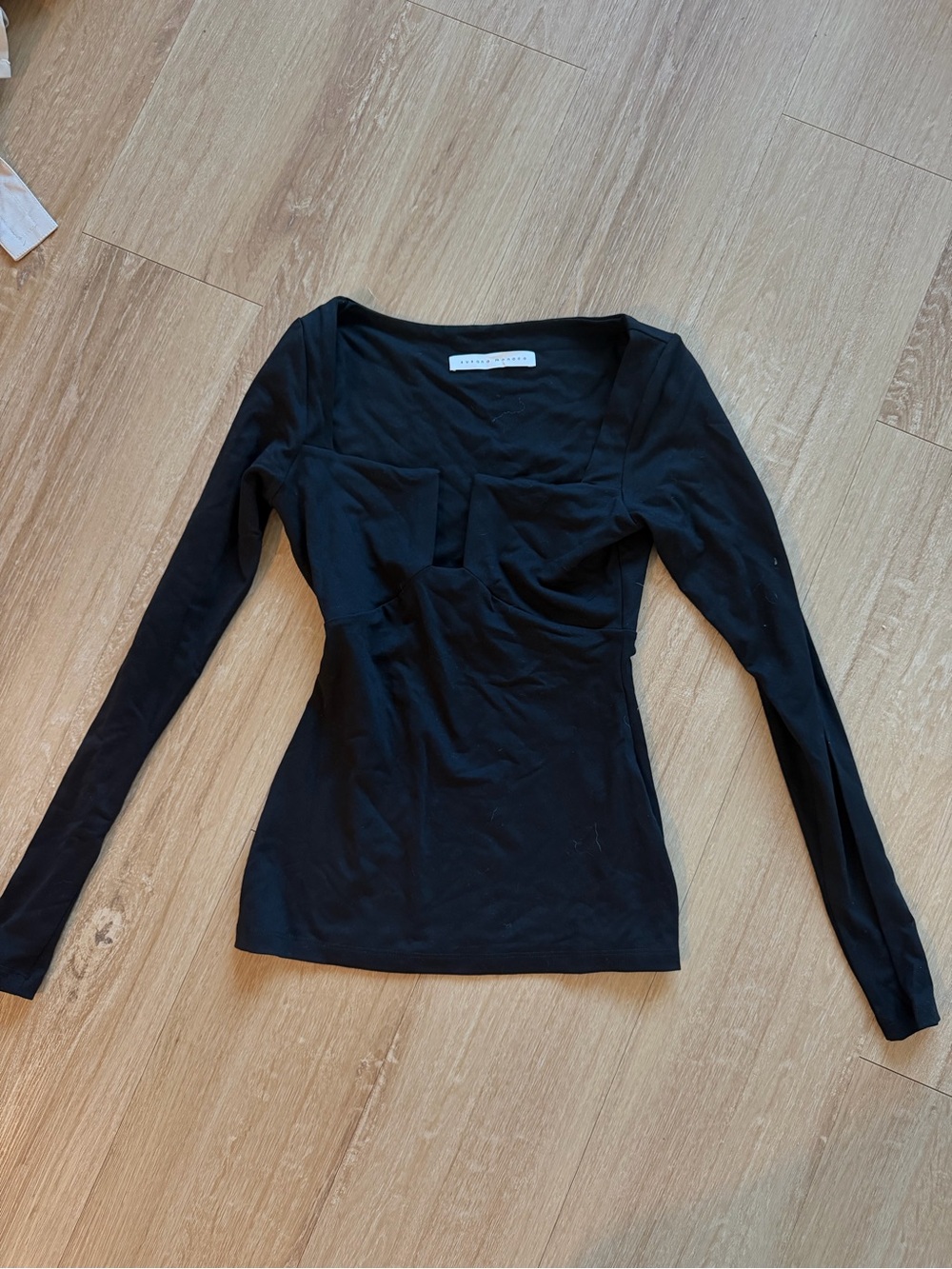 Susana Monaco Black Long-Sleeve Square Neck Fitted Top w/ Cut Out